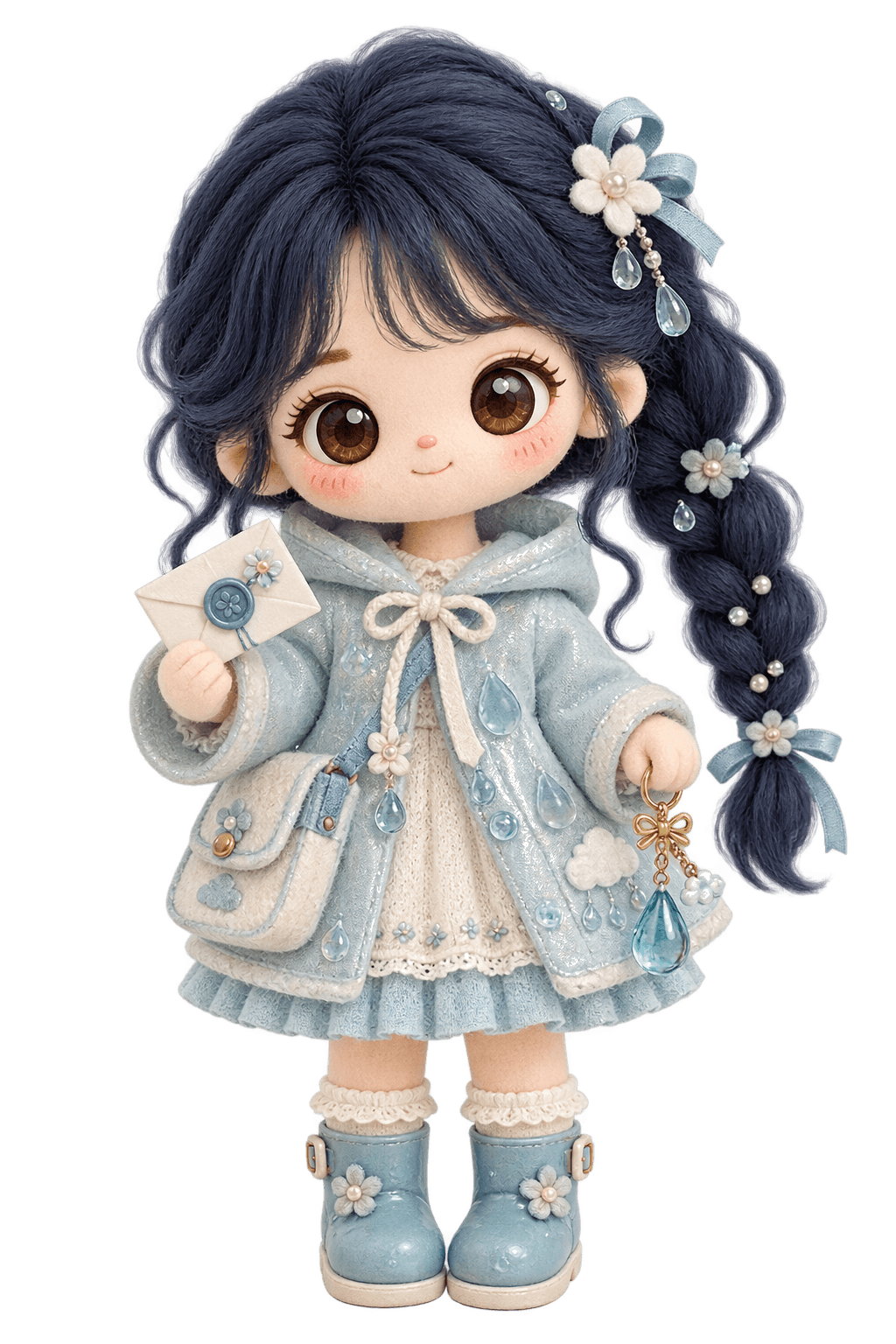 Water Saju doll with a moon-and-water accessory