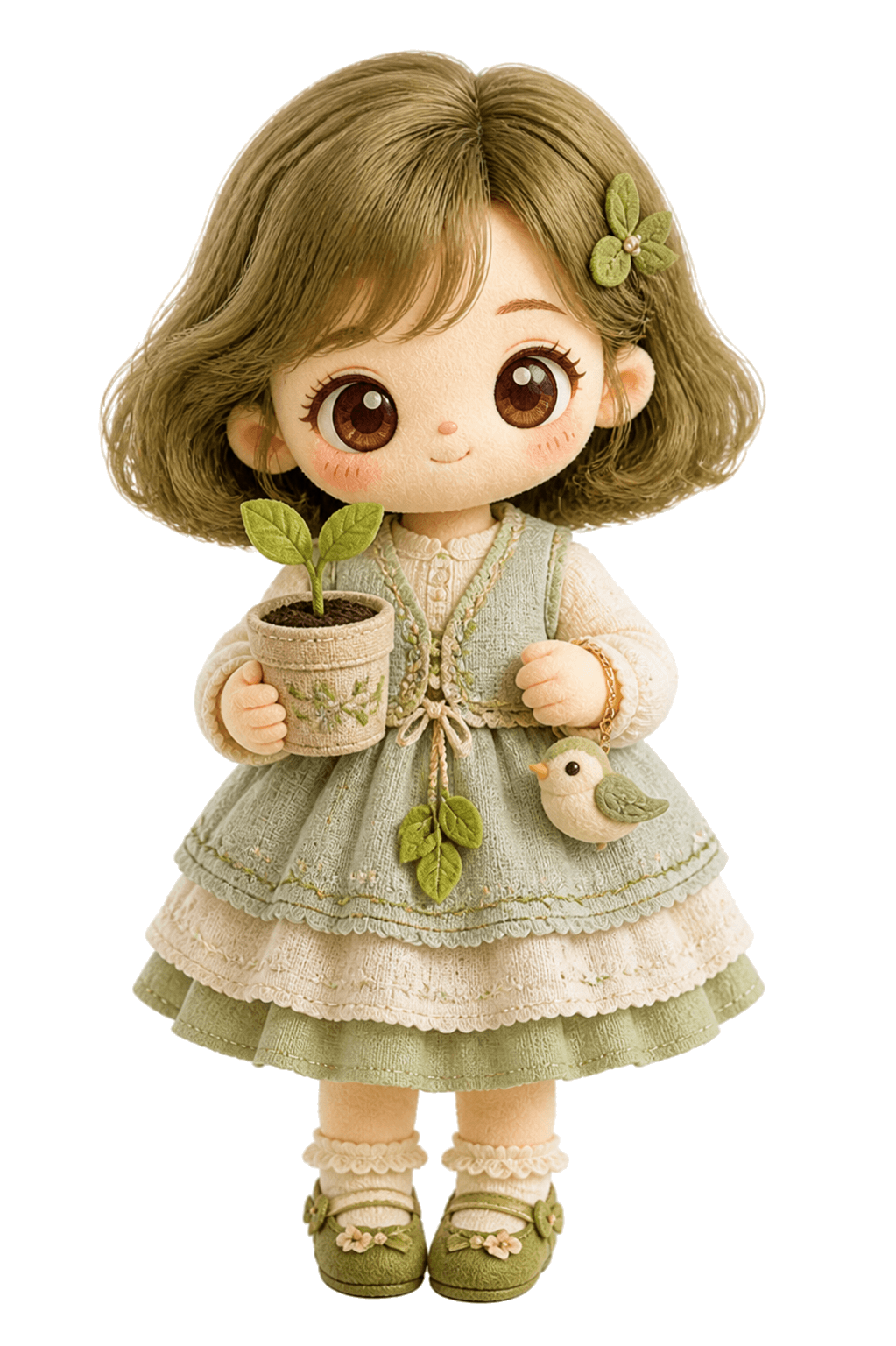 Wood Saju doll with a garden accessory