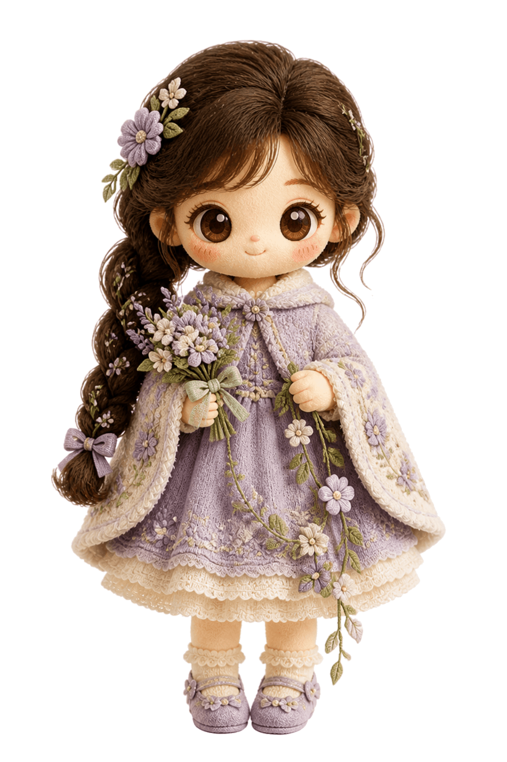 Wood Saju doll holding a small flower accessory